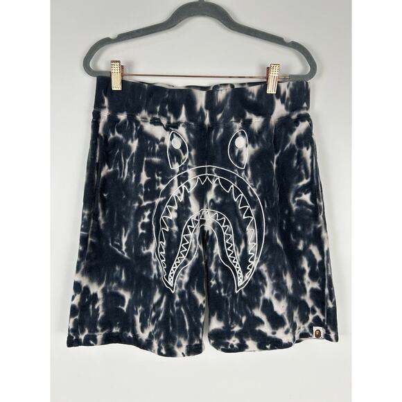A BATHING APE BAPE SHARK TIE DYE SWEATSHORTS SHORTS BLACK WHITE SZ Medium Mens - Picture 1 of 12